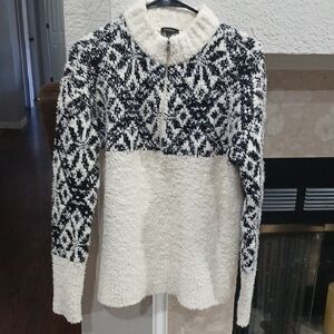 Talbots Black and Cream Patterned Turtleneck Sweater